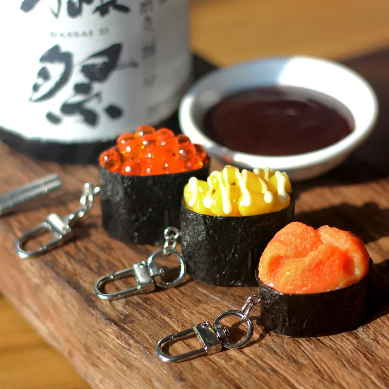 Realistic Sushi Keychain PVC Fish Roe Food Bag Charm With Hanging Clip For Backpack Handbag Foodie Gift And Japanese Food Lovers