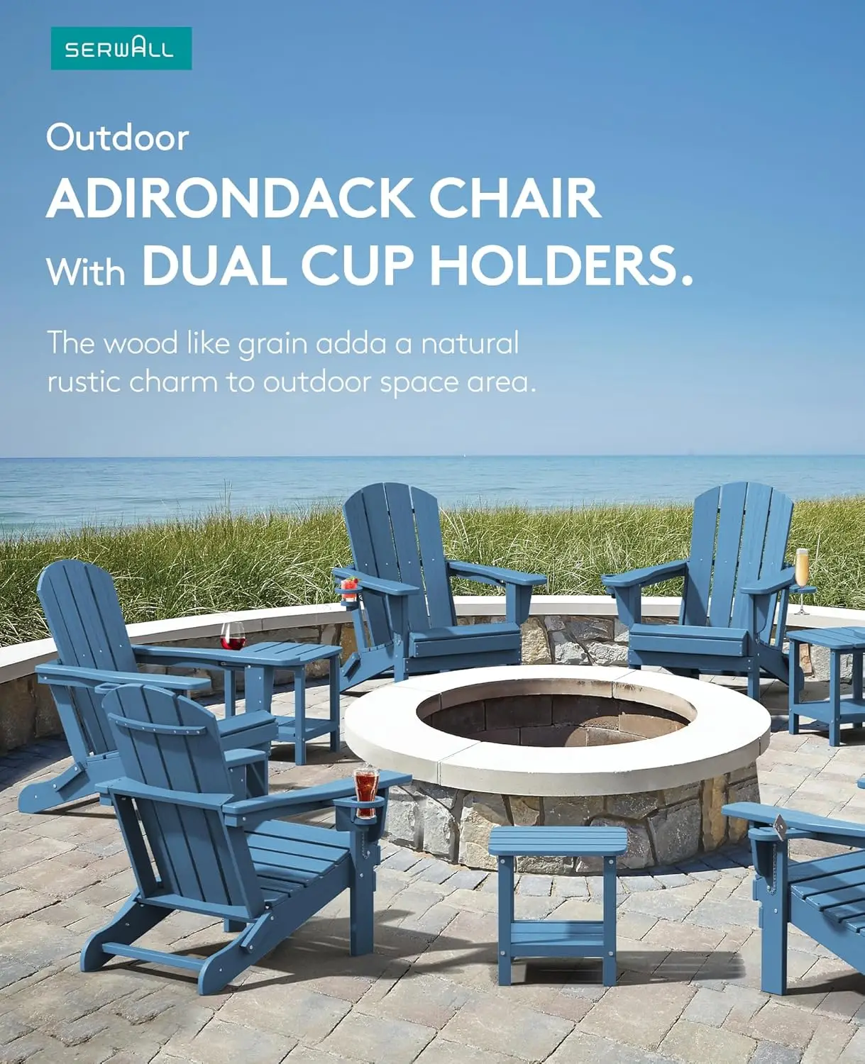 

Folding Adirondack Chair, HDPE Adirondack Chairs Set of 4, Plastic Outdoor Chairs- Looks Exactly Like Real Wood- Navy