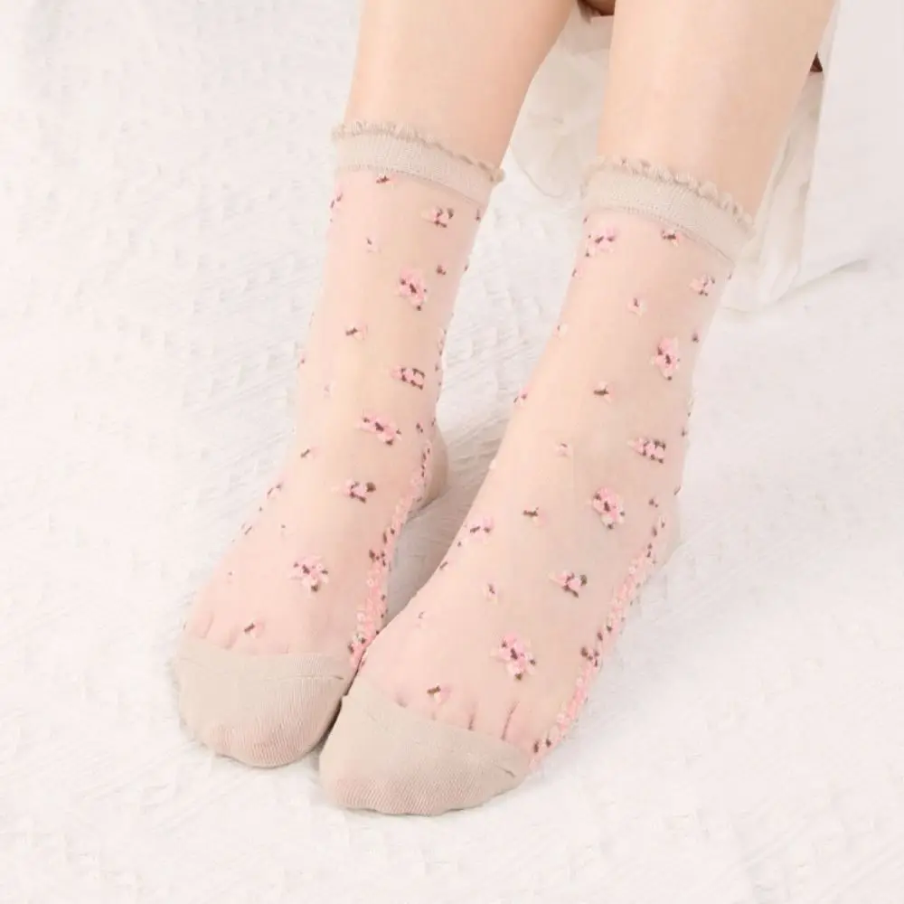 

Fashion Elastic Lace Summer Socks Mesh Non-slip Flower Ankle Hosiery Breathable Transparent Sheer Ankle Sock