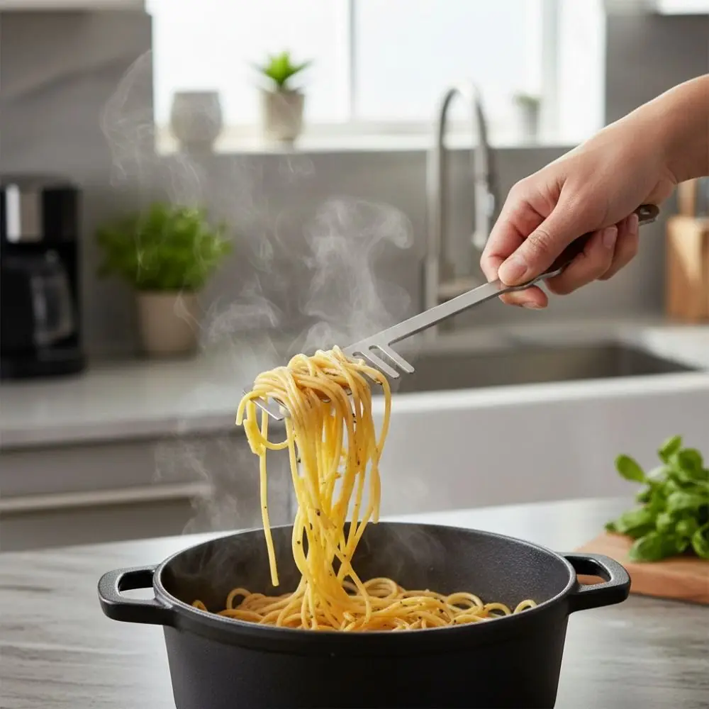 Stainless Steel Spaghetti Drainage Comb Heat Dissipation Long Handle Spaghetti Serving Fork Rust-proof Noodle Stirring Fork