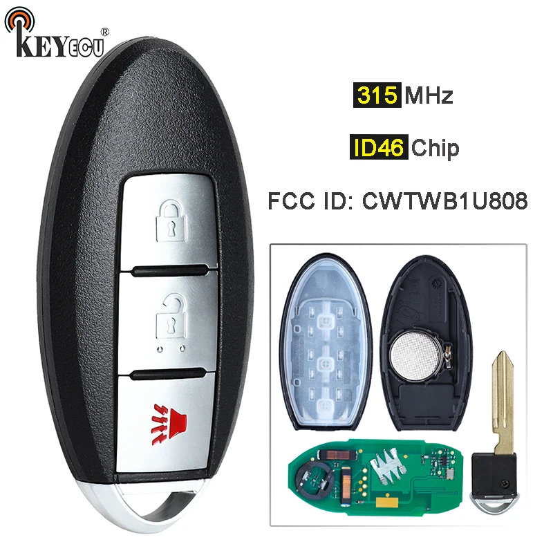 

KEYECU 315MHz ID46 Chip FCC ID: CWTWB1U808 Smart Remote Key Fob 3 Button for Nissan Cube Juke Quest Leaf Versa Note 2010-2017