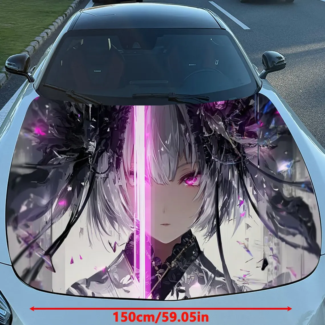 Cyber Miko Pink Blade Car Vinyl Wrap, PVC Material Waterproof Car Hood Sticker, Self-Adhesive Scratch-Resistant Stickers for Eng