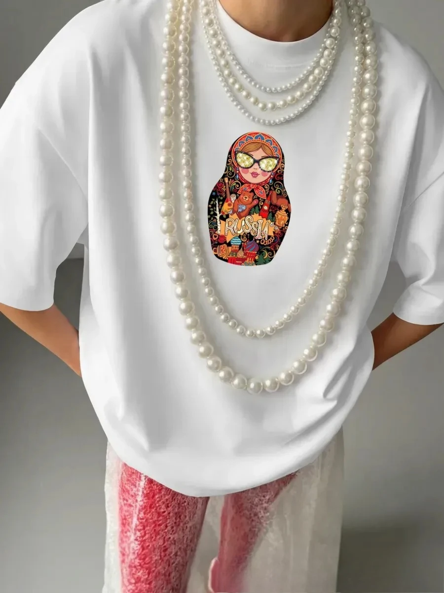 European  American Style Women's Short Sleeve T-Shirt  2026 Summer New 100% Cotton Oversized Printed Casual Comfort Daily Top