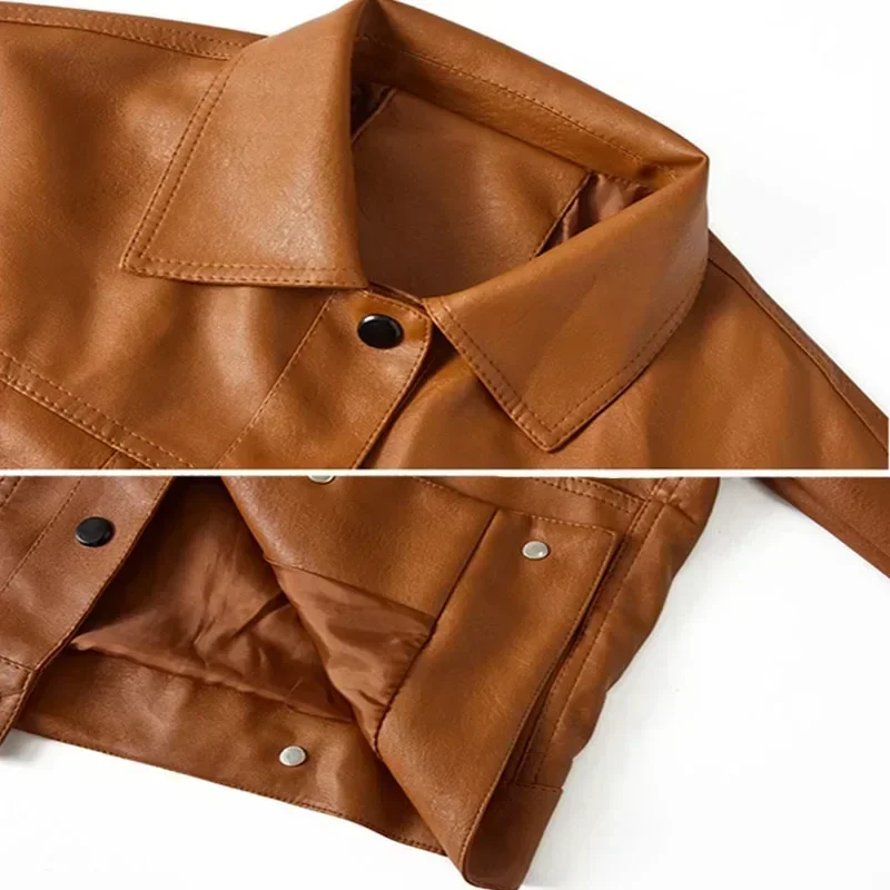 เสื้อนอกลำลองเข้ารูปสำหรับผู้หญิงเสื้อแจ็คเก็ตหนังเทียมฤดูใบไม้ร่วงฤดูใบไม้ผลิ