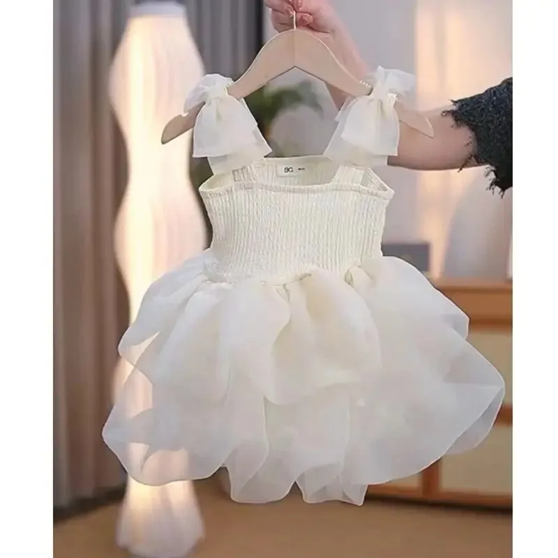 

Girls Summer Dress 6M-6Y Children's Clothing Little Girl Sling Fluffy Dress Baby Princess Dress