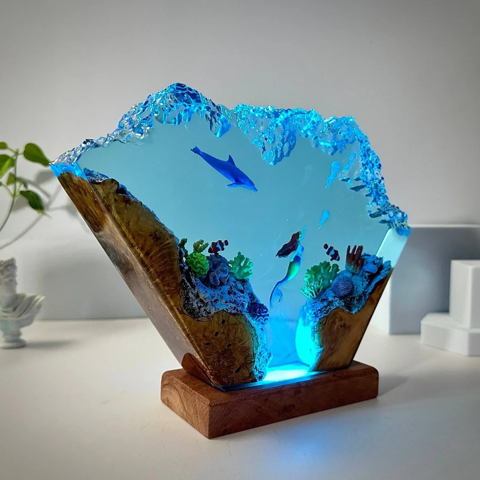 Dolphin and Mermaid Resin Art Deco Resin Wood Art Personalized Night Living Room Decor