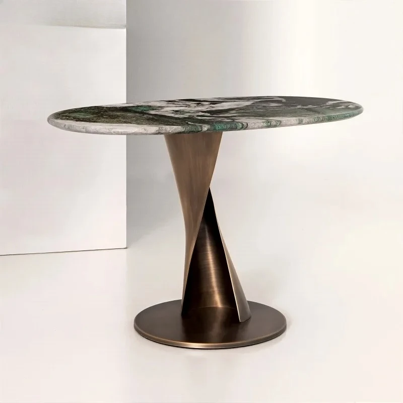 Modern simple natural marble spiral edge few living room home light luxury twisted metal base coffee table