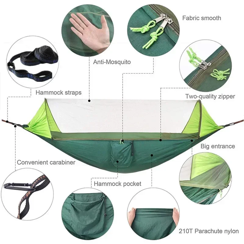 Camping Hammock with Mosquito Net and 118x118in Rain Fly Tarp,6-ring Tree Strap Hammocks Swing for Backpacking, Survival,Travel