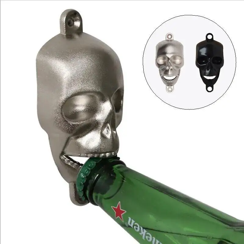 1Pcs Wall Bottle Opener Metal Skull Shaped Beer Opener Wall Mounted Kitchen Tools Fashion Home Bar Decorative