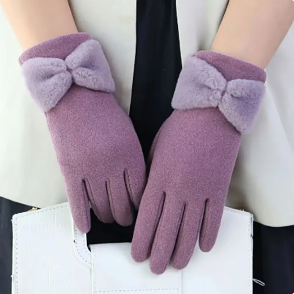 

Soft and Skin Friendly Keep Warm Bow-knot Women's Gloves Breathable Warm Outdoor Stretch Ridding Driving Glove Thickening