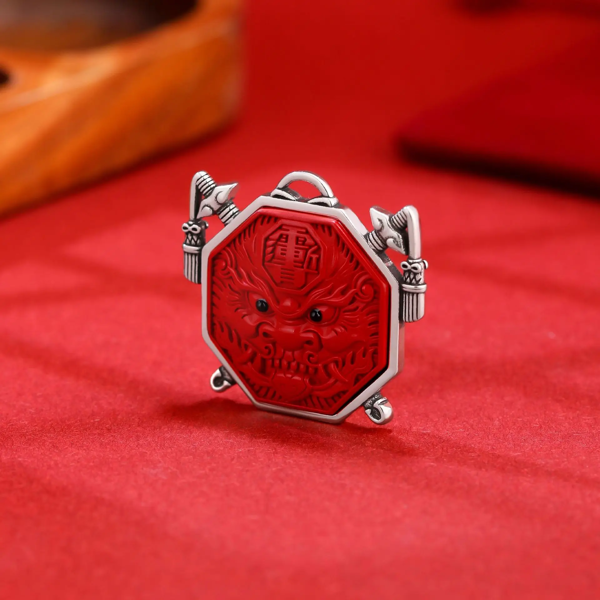 Natural Cinnabar Black Tiger Taoist Tai Chi Bagua Pendant Unisex Rotatable Lucky Blessing Amulet Protection Jewelry For Men Wome