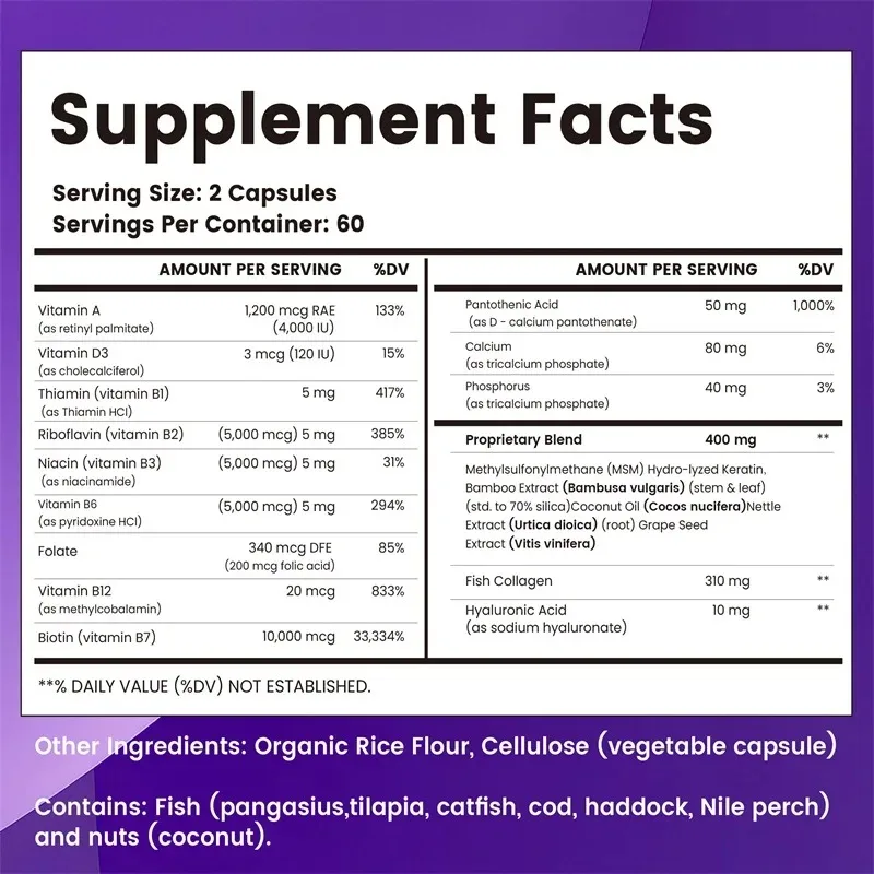 Biotin | Collagen | Keratin Supplement - Hair Growth Support, Skin & Nails, Antioxidant, Increase Skin Elasticity