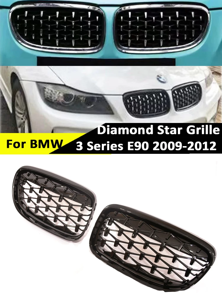 

For BMW 3 Series E90 E91 2009-2012 LCI Diamond Chrome Grille Front Bumper Kidney Carbon Fiber Grill Inside Exterior Car Parts