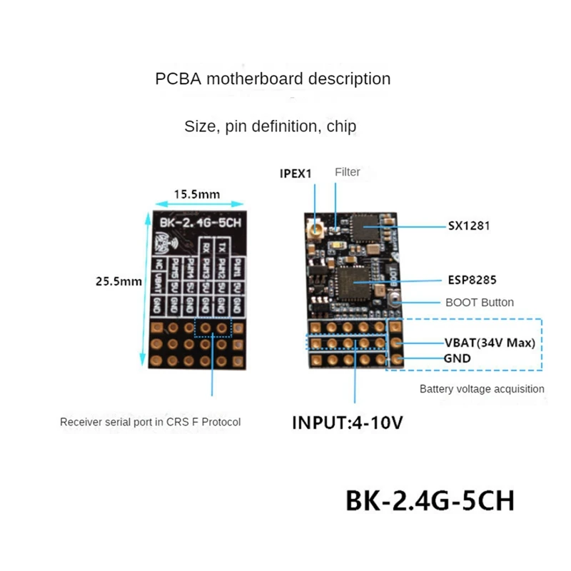 ELRS 2.4Ghz 5CH PWM Expresslrs Receiver With 2Dbi 2.4G Copper Pipe Antenna PWM/CRSF Protocol For RC FPV Fixed Wing Drone