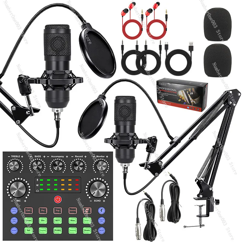

BM800 Condenser Microphone Dual Microphone English Sound Card Equipment Live Streaming Full Set for Mobile Phone
