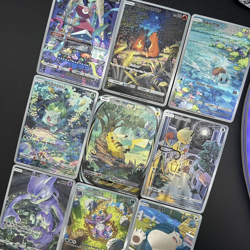9 шт. Diy PTCG Gengar коллекционная карта Mewtwo Bulbasaur цветные флэш-карты самодельная классическая игра аниме боевые карты подарки