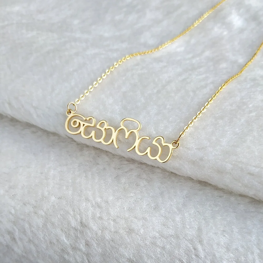 Personalized Unique Ethnic Alphabet Name Neck Chain Stainless Steel Cursive Minimalist Daily Stackable Jewelry For Ladies