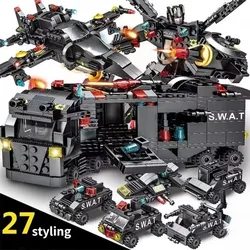8in1 SWAT Police Station Command Truck Model Building Blocks City Helicopter Bricks Kit Educational Toys for Children