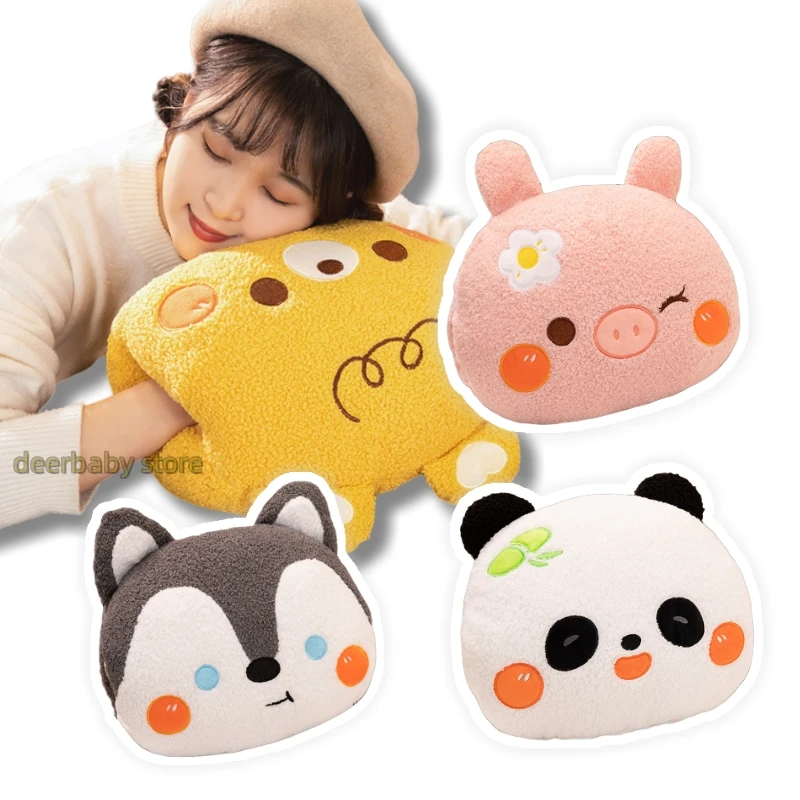 Animal dos desenhos animados Hand Warmer Pillow, Husky Bear, Shiba Inu, Coelho, Porco, Panda, Pelúcia, 2 em 1, 35cm