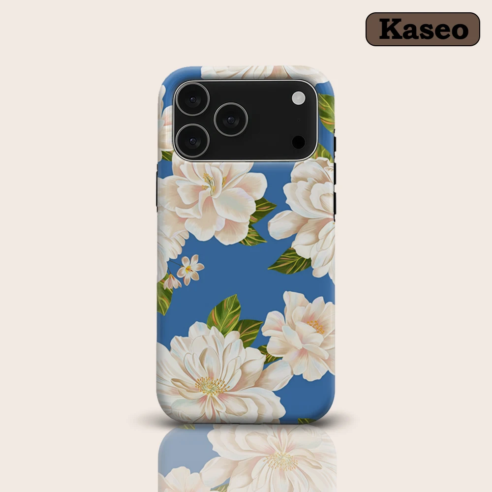 Navy Blue & White Floral Elegant for Magnetic Phone Case for IPhone 17 16 15 14 13 Pro Max Plus Single Double-layer Tough Case