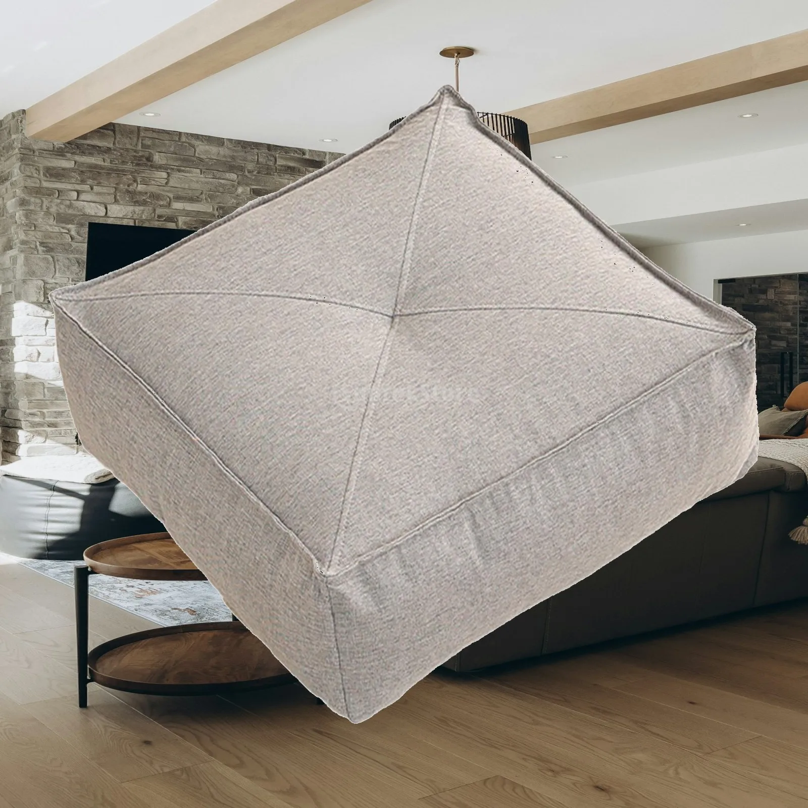 Square Chair Cushion Linen PP Beads Padded Seat Pad Thick Floor Pillow for Dining Chair Office Bench and Meditation