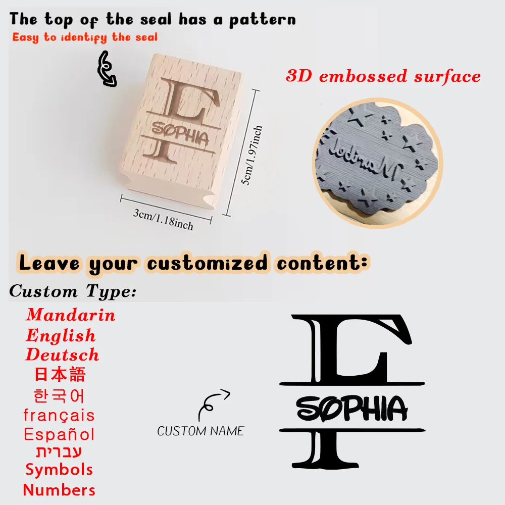 1PC F Cartoon Customizable Name Wooden Stamp ldeal for Festive Occasions Custom Name Wooden Seal ldeal for Labeling and Crafting