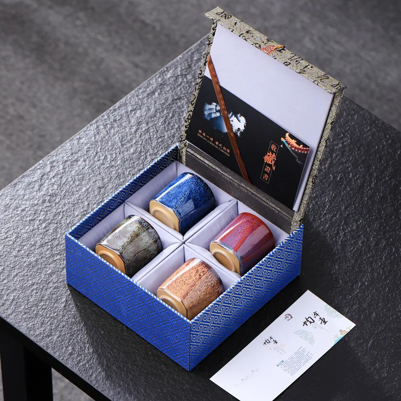 Colorful Luxury Accessorie Kiln-turned Ceramic Tea Cup Kiln-turned Master Cup Teacup Tea Set Gift Box Multicolor Kung Fu Teaset