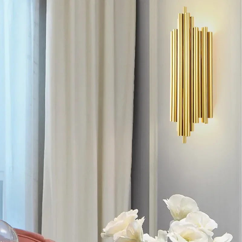 

Stainless Steel Modern Luxury Nordic Golden Led Wall Lamp restaurant Stairs Decoration Bedroom home Hotel Corridor light Fixture