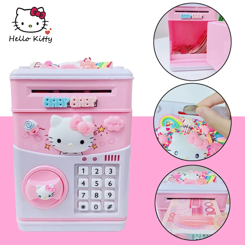 

Sanrio Hello Kitty Children Electronic Bank Cash Box Cartoon Rechargeable Safe Password Storage Box Kids Fingerprint Money Box