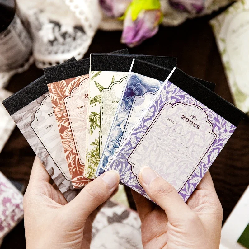 40Sheets Memo Book Retro Floral Pattern Decorative Backing Plant light ledger Border Material Paper Scrapbooking 105*75MM