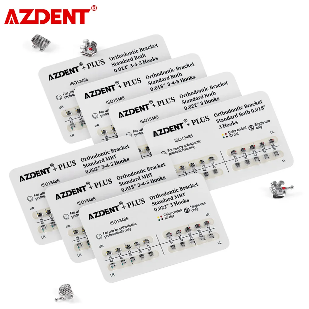 AZDENT 2024 New PLUS Dental Orthodontic Mesh Base Brackets Mini/Standard Roth/MBT 022/018 with 3/345 Hooks Dental Materials