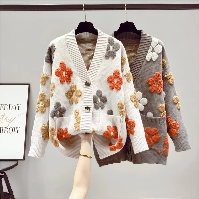 2023 spring and autumn fashion new women\'s knitted long-sleeved v-neck sweater cardigan jacket women loose western style