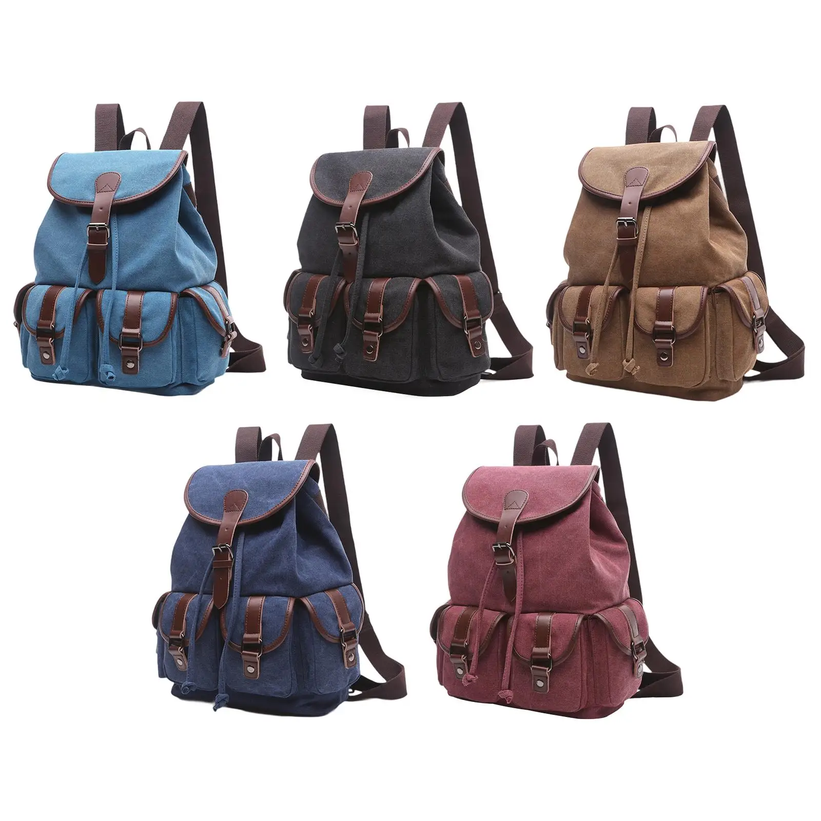 Canvas Backpack Large Capacity Back Pack Hiking Backpack Drawstring Rucksack