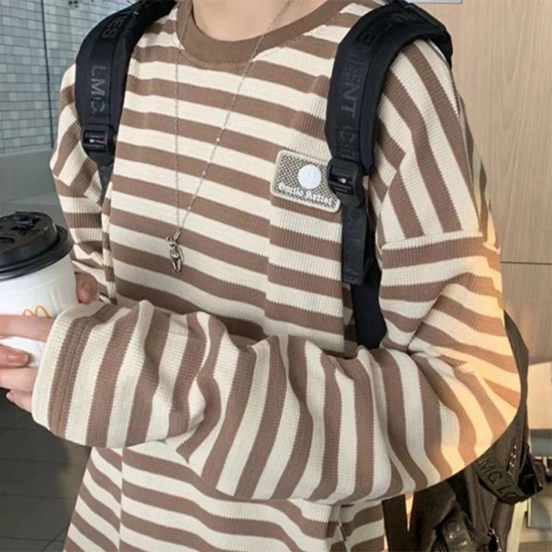 

Fall Striped Print Long Sleeve O Neck Women T Shirt Korean Fashion Casual All-match Harajuku Oversized Clothing Vintage Tops Tee