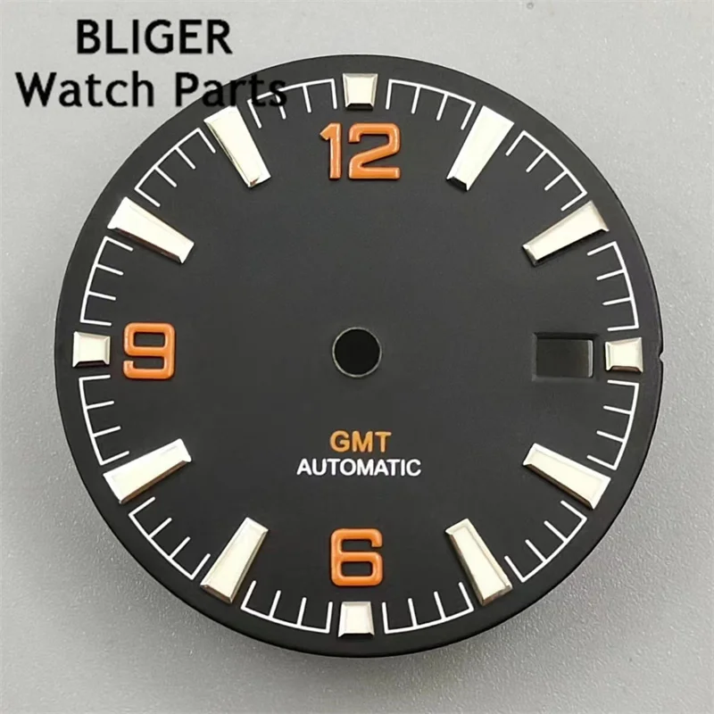 BLIGER 31mm black blue gray white watch dial GMT four hands green luminous watch dial for NH34 Movement watch accessories