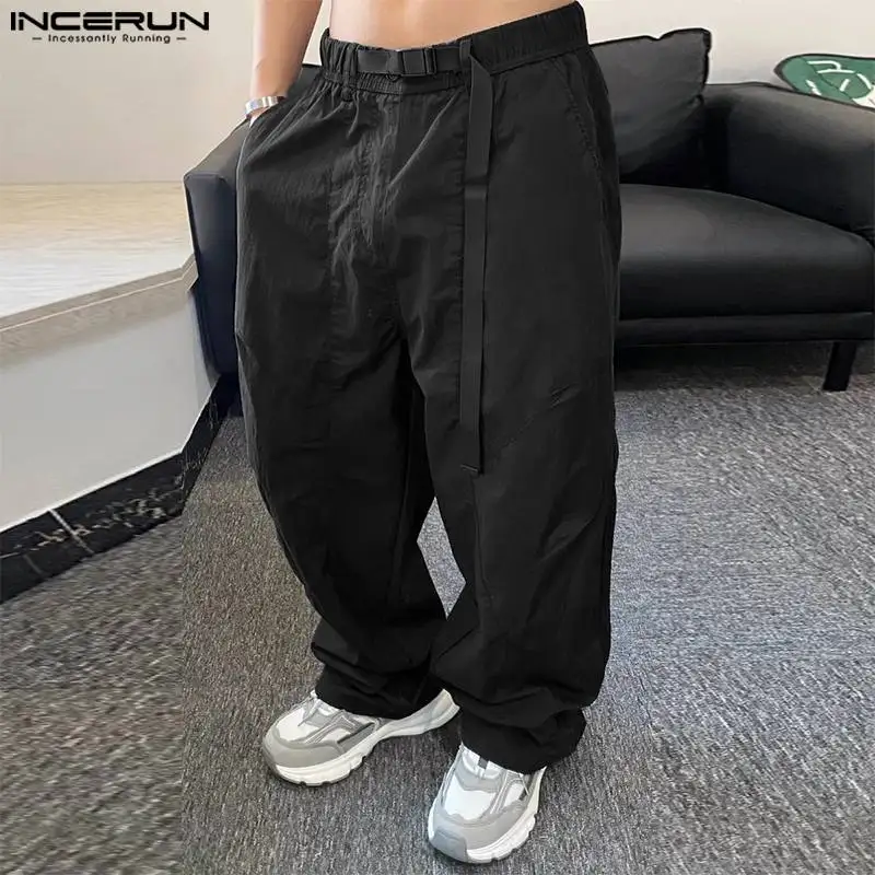 INCERUN 2024 Korean Style Trousers Fashion New Men's Loose Straight Leg Long Pants Casual Streetwear Solid Cargo Pantalons S-5XL