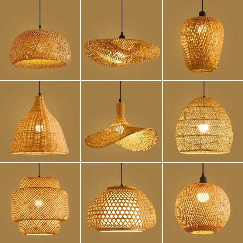 Bamboo woven pendant lamp bamboo art Zen tea room Chinese rattan woven lantern retro woven lighting fixture