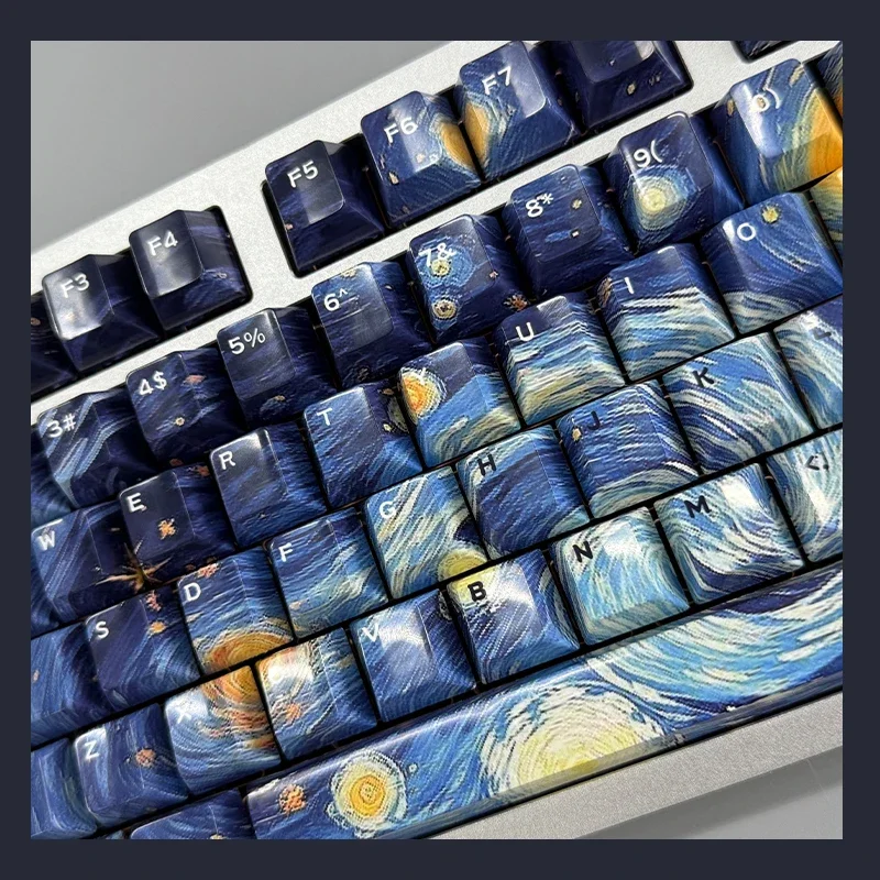 starry-moon-night-lucido-keycap-materiale-pbt-serie-blu-processo-di-sublimazione-personalizzato-altezza-originale-di-fabbrica-wooting