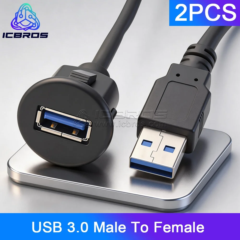 2pcs USB Dashboard Extension Cable,USB 3.0 Male To Female AUX Flush Panel Mount Extension Cable for Car Truck Boat Dashboard
