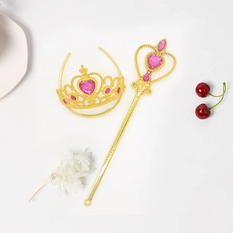 Elsa Princess Accessories for Girls Crown Wand Set Elsa Crystal Crown Children Birthday Party Gifts Halloween Cosplay Accessory