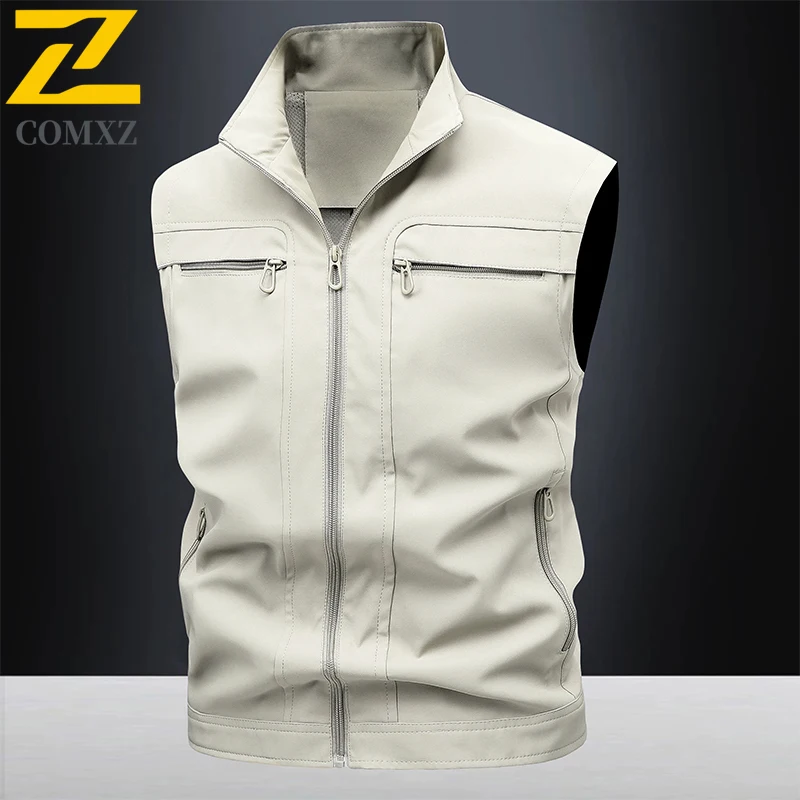2025 New Camping Fishing Vest Men's Autumn Casual Zipper Pocket Sleeveless Work Jacket Waistcoat Outdoor Cycling Windproof Vests