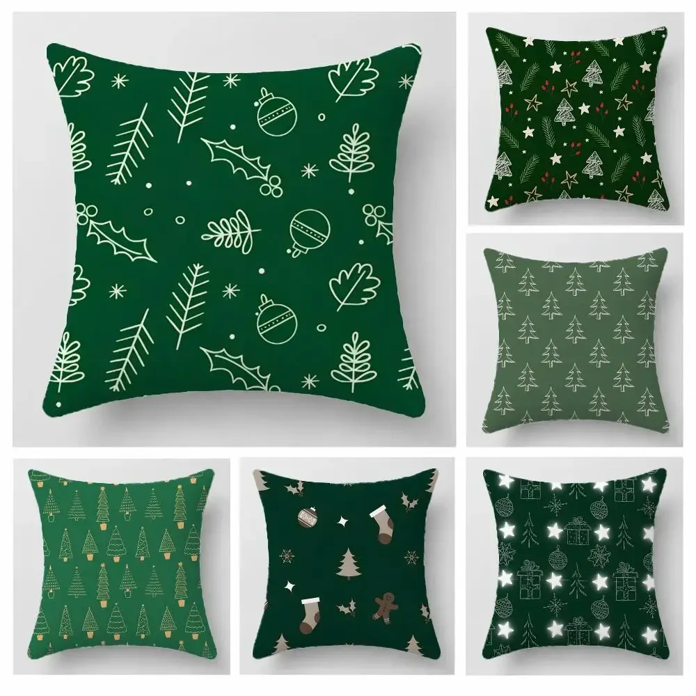 Christmas Low Saturation Gray Green Small Tree Cushion Cover Short Plush Pillowcase, Sofa Bedroom Home Decor, Ideal Holiday Gift
