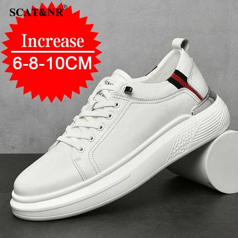 2024 sneakers da uomo in vera pelle scarpe da ascensore scarpe da ginnastica traspiranti invisibili da 8cm scarpe da ginnastica casual da skateboard da uomo