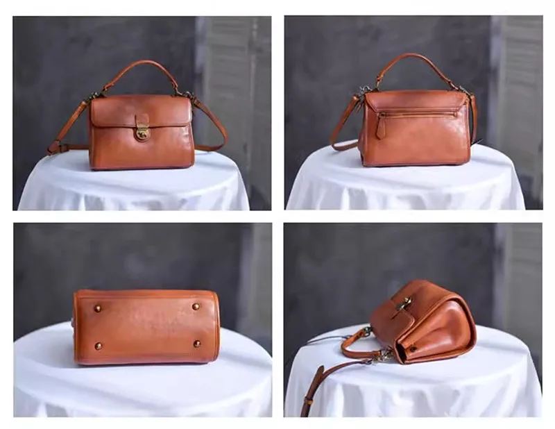 Fashion luxury vintage natural genuine leather Women brown handbag outdoor daily work party real cowhide shoulder messenger bag