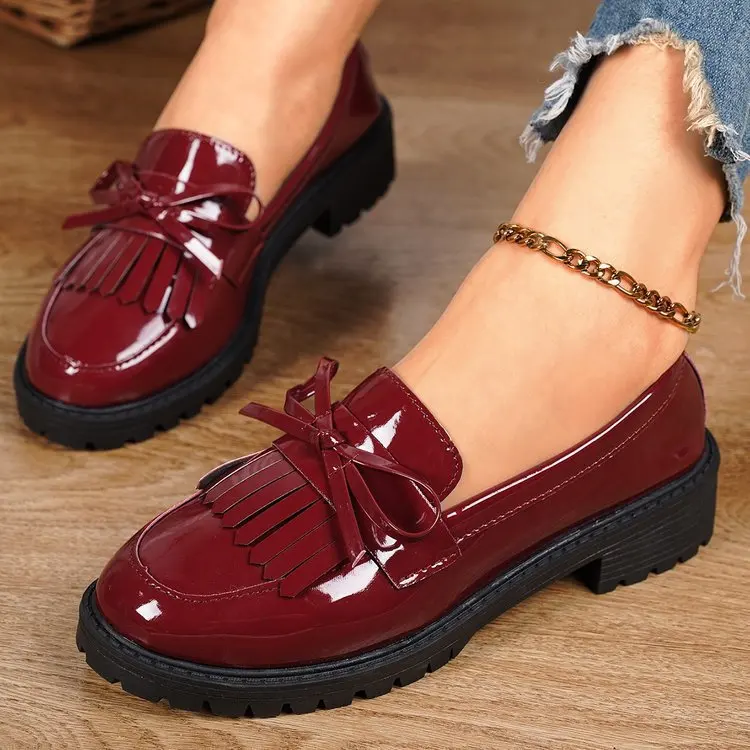

Loafers for Women Platform PU Leather Casual Shoes Woman Spring New Comfort Tassel Slip on Flats Single-shoe Plus Size 2026