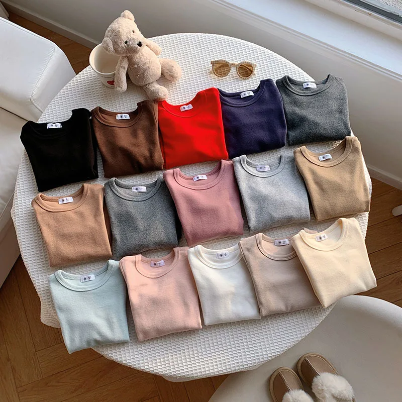 

Базовая футболка для малышей от 1 до 10 лет для мальчиков и девочек, детская футболка, повседневная однотонная футболка с длинными рукавами, детский топ, наряд