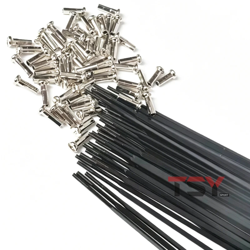 20 Stück Gerade Flache Speichen 14G Schwarzer Stahl Rays MTB Rennrad Speichen 700C Aero 3,0mm Flache Speichen+Messingnippel 260-298mm – Detail 4
