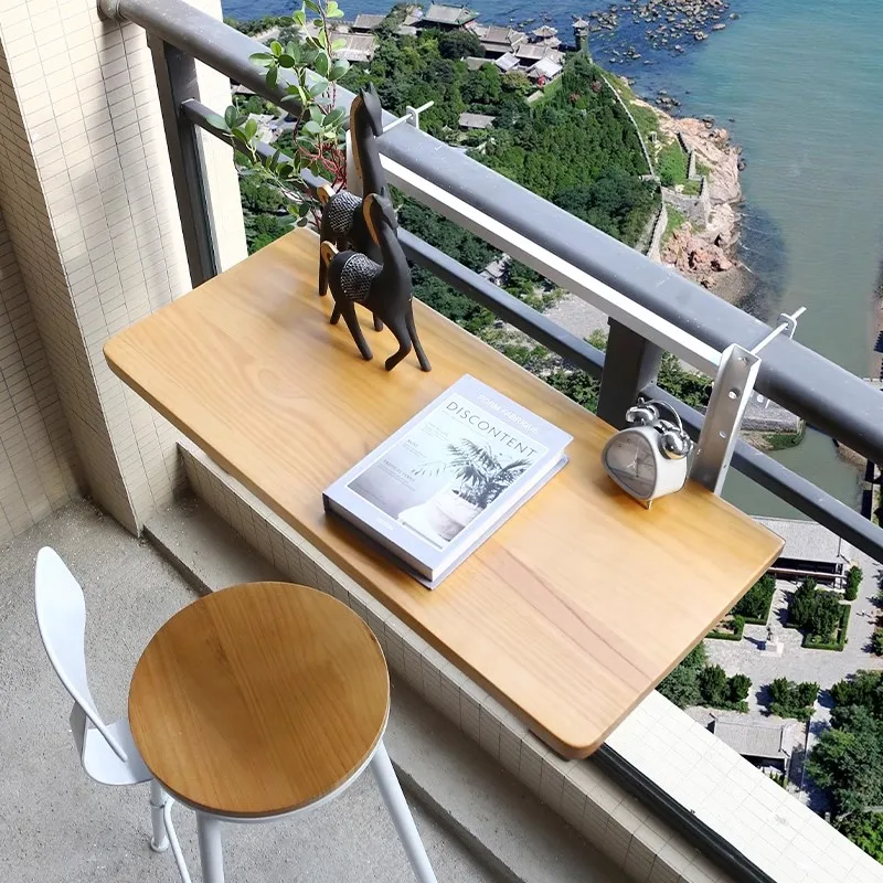 Balcony railing hanging table Solid wood small bar table Terrace foldable lifting Leisure window sill guardrail Creative