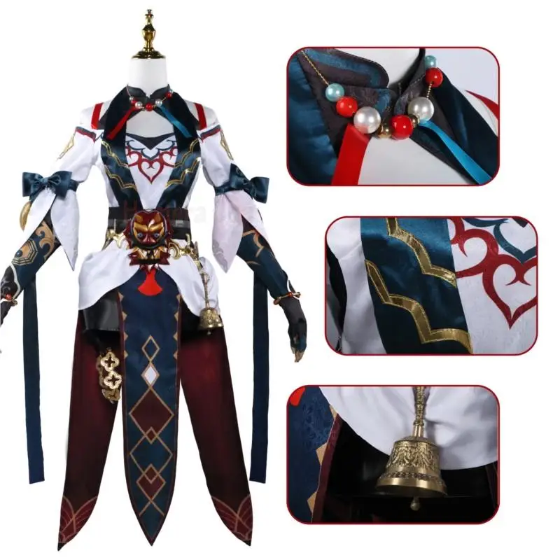 Xueyi Cosplay Costume Game Honkai Star Rail The Xianzhou Xueyi Mask Wig Bell Women Uniform Cosplay Carnival Party Outfit Fullset