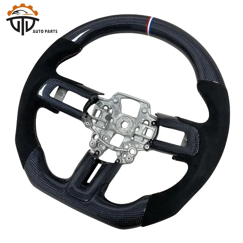 Glassy Carbon Fiber Steering Wheel For Ford Mustang 2015~2022 Perforated Leather